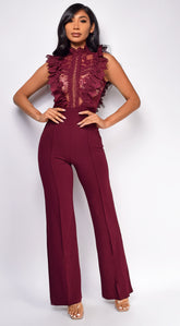 Vanna Crochet Flared leg Jumpsuit - Wine